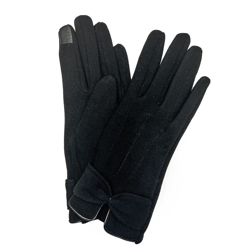 Marcus Adler Women's Black Bow Glove Fleece lining One Size